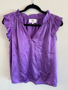 Xirena XS Purple Ruffle Sleeve V-Neck Blouse